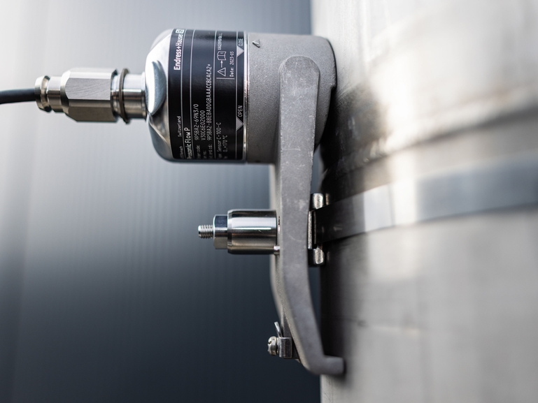 Prosonic Flow P clamp-on sensor installed on a pipe