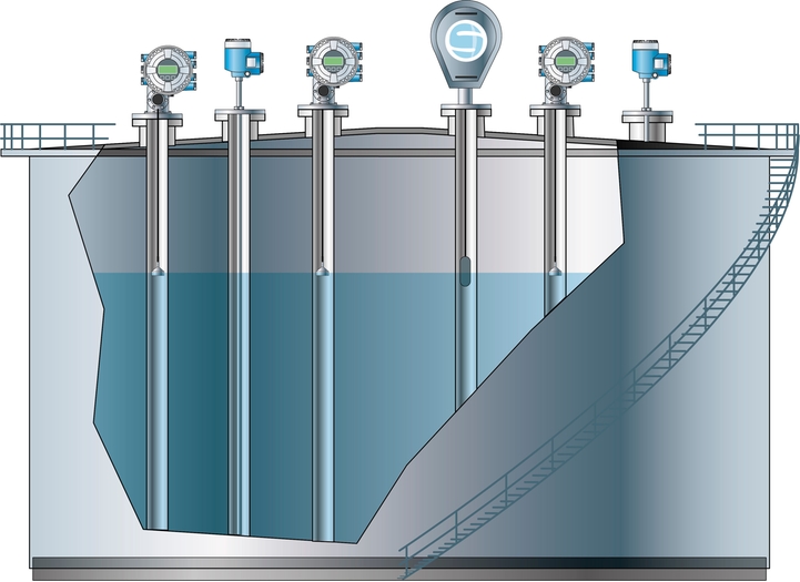 Graphic of a liquefied natural gas storage tank with tank gauging instrumentation Graphic of an LNG storage tank with tank gauging instrumentation