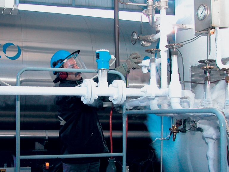Endress+Hauser Vortex flowmeter in a cryogenic application Vortex flowmeter installed in a cryogenic application